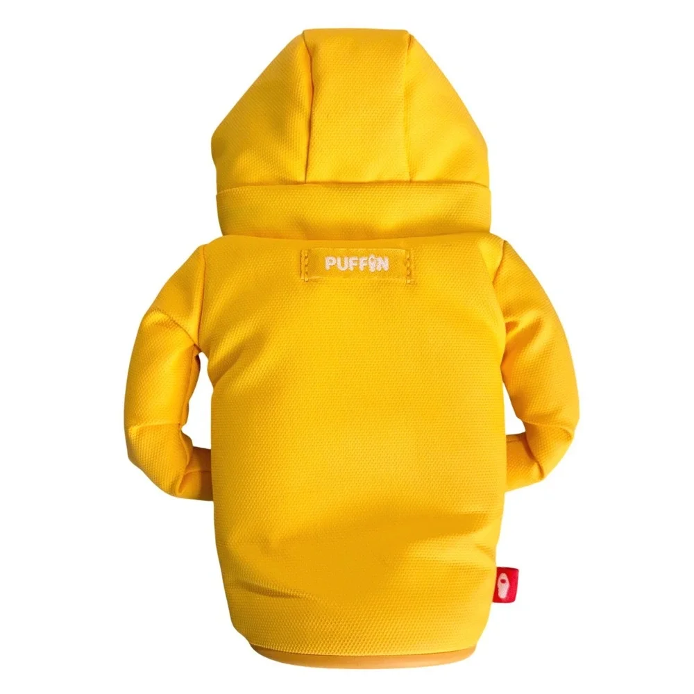 NEW PUFFIN Raincoat Drink Koozie Yellow Novelty Beer Can Bottle Holder Sleeve